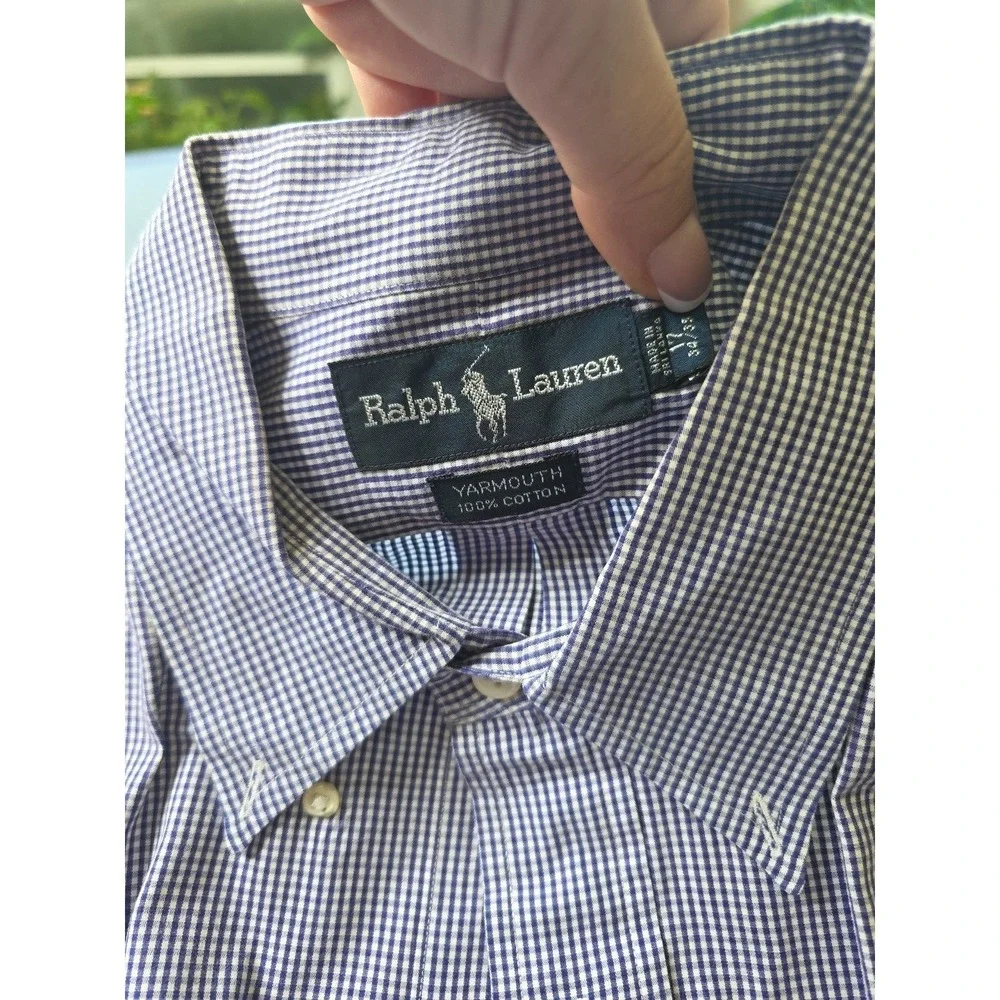 Polo Ralph Lauren Dress Shirt Mens 17.5 34/35 Blu Yarmouth Cotto Pinpoint Oxford